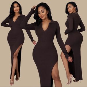 ✨NWT✨ Women's Brown Long Sleeve Midi Dress